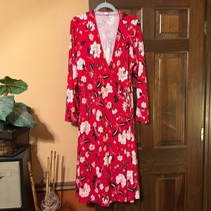 Red Floral Wrap midi dress